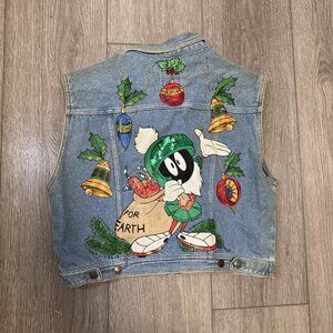 SUNBELT DENIM JEAN MARVIN THE MARTIAN CHRISTMAS VEST SEQUINS VINTAGE XL